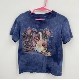 The Mountain Blue Dye Round Neck Short Sleeve Pitbull Bully Dog Tee Kids S